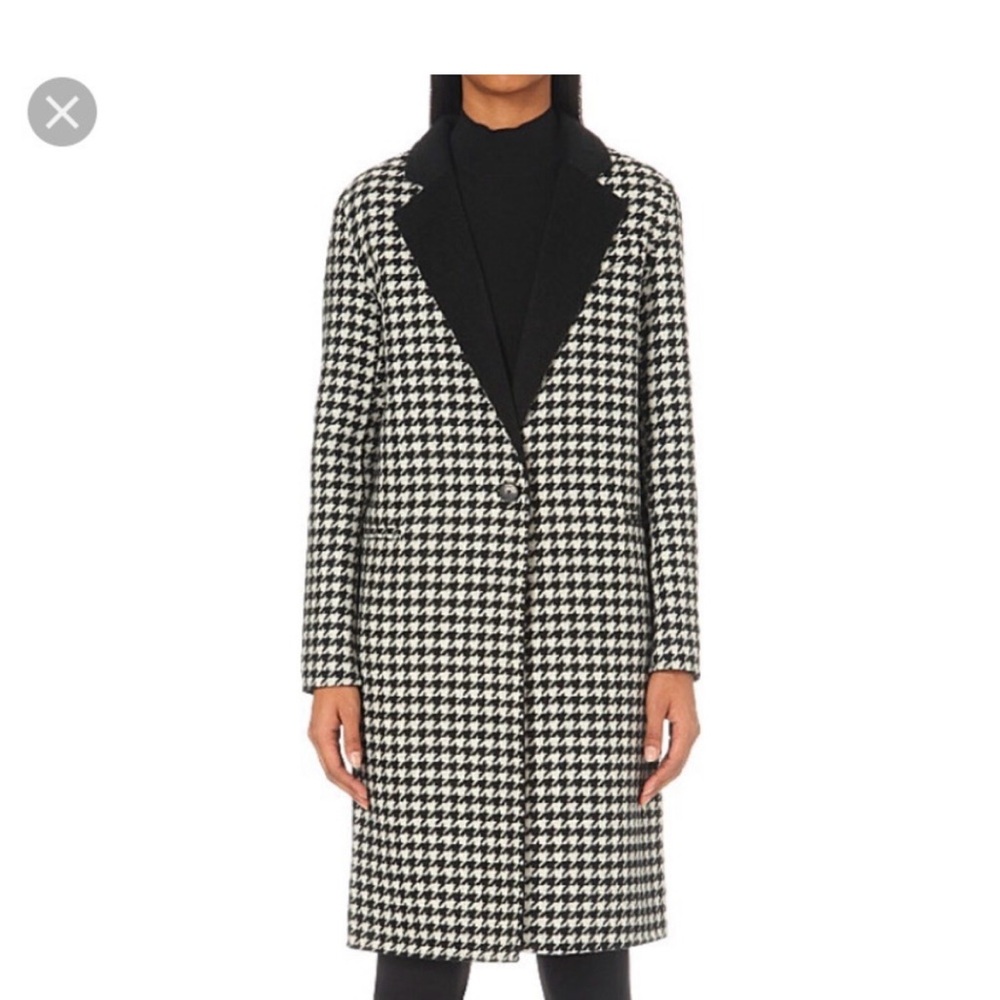 Sandro Black and White Houndstooth Trench Coat